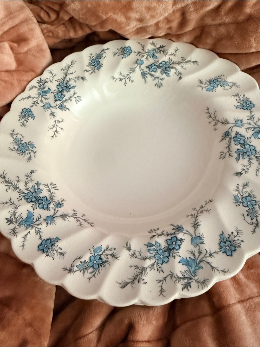 Set of 4 Vintage Myott Forget me Not 8” Rimmed Soup bowls. Staffordshire England